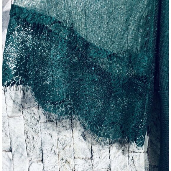 Asos Curve Dot Mesh Lace Twist Top Dress Ruffle Hem Green Holiday Womens Size 12 - Picture 3 of 7